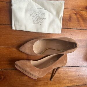 Charlotte Olympia Tan Heels Suede Stiletto